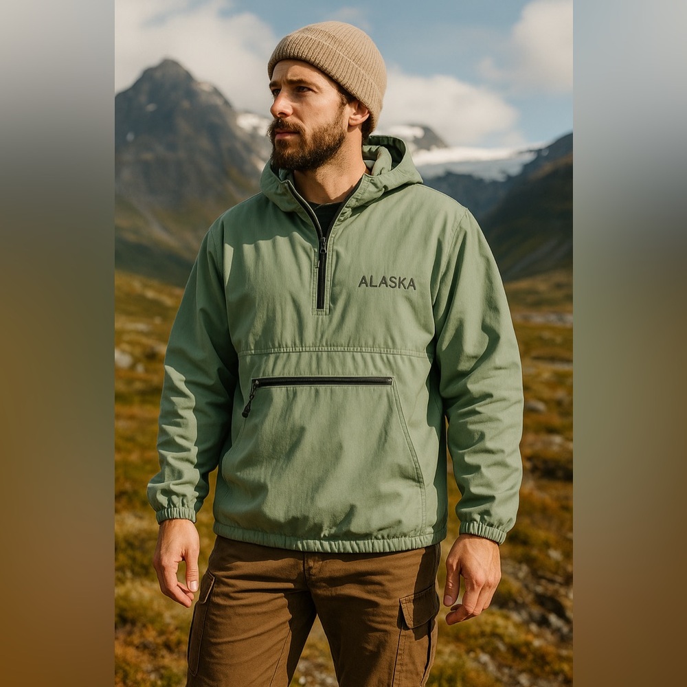Original Cold Storage Alaska Pullover Hoodie XL Sage Green Nylon Windbreaker D